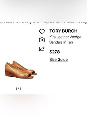 Tory Burch Tan Leather Peep-Toe Wedge Sandals with Logo Accent